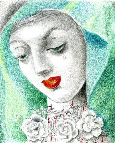 The Green Madonna With Thorns,Tears by Cherie Bender